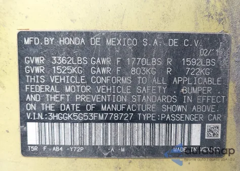 2015 Honda Fit Lx из США, поврежденный, VIN 3HGGK5G53FM778727